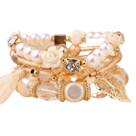 PEARL AND GOLD FOUR PIECE BRACELET SET - Picture 1 of 7